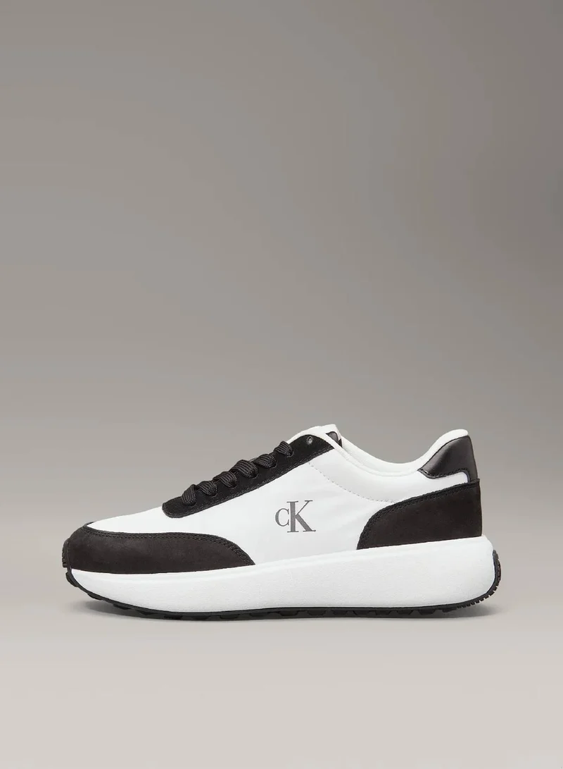 Calvin Klein Jeans Bright White/Black Leather Trainers for Women | Best Price UAE