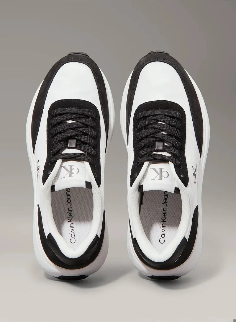 Calvin Klein Jeans Bright White/Black Leather Trainers for Women | Best Price UAE