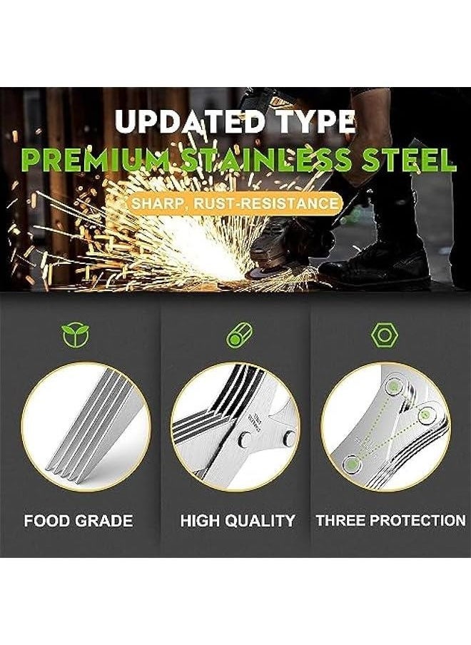 OMEVE Senbos Herb Scissors, Multipurpose Kitchen Scissor 5 Blade Herb Shears Cutter with Safety Cover and Cleaning Comb, Sharp Kitchen Shear Scissors for Chopping Basil Chive Parsley Cilantro Vegetables  - Image 2