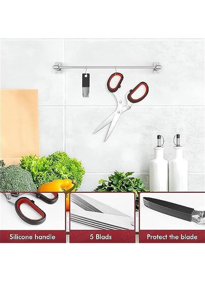 OMEVE Senbos Herb Scissors, Multipurpose Kitchen Scissor 5 Blade Herb Shears Cutter with Safety Cover and Cleaning Comb, Sharp Kitchen Shear Scissors for Chopping Basil Chive Parsley Cilantro Vegetables  - Image 3