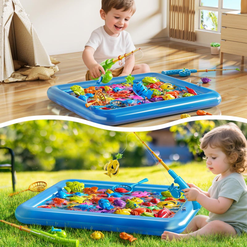 PEADUCK Magnetic Fishing Game Pool Toys Set for Kids 3-5, Water Table Bathtub Toys with Inflatable Pool Pole Rod Net Plastic Floating Fish, Outdoor Toys for Kids Boys Girls Age 3 4 5 6 7 8 Year Old - Image 3
