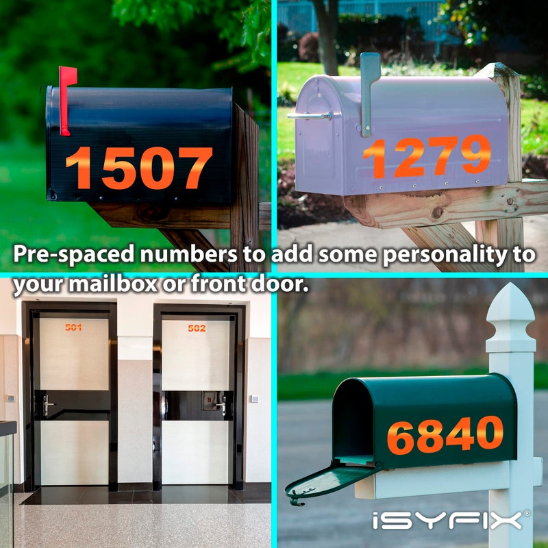 iSYFIX Reflective Orange Vinyl Numbers Stickers - (2 Sets) 5 Inch - Premium Self-Adhesive Decal Die Cut and Pre-Spaced for Mailbox, Signs, Window, Door, Cars, Trucks, Home, Business, Address Number - Image 2