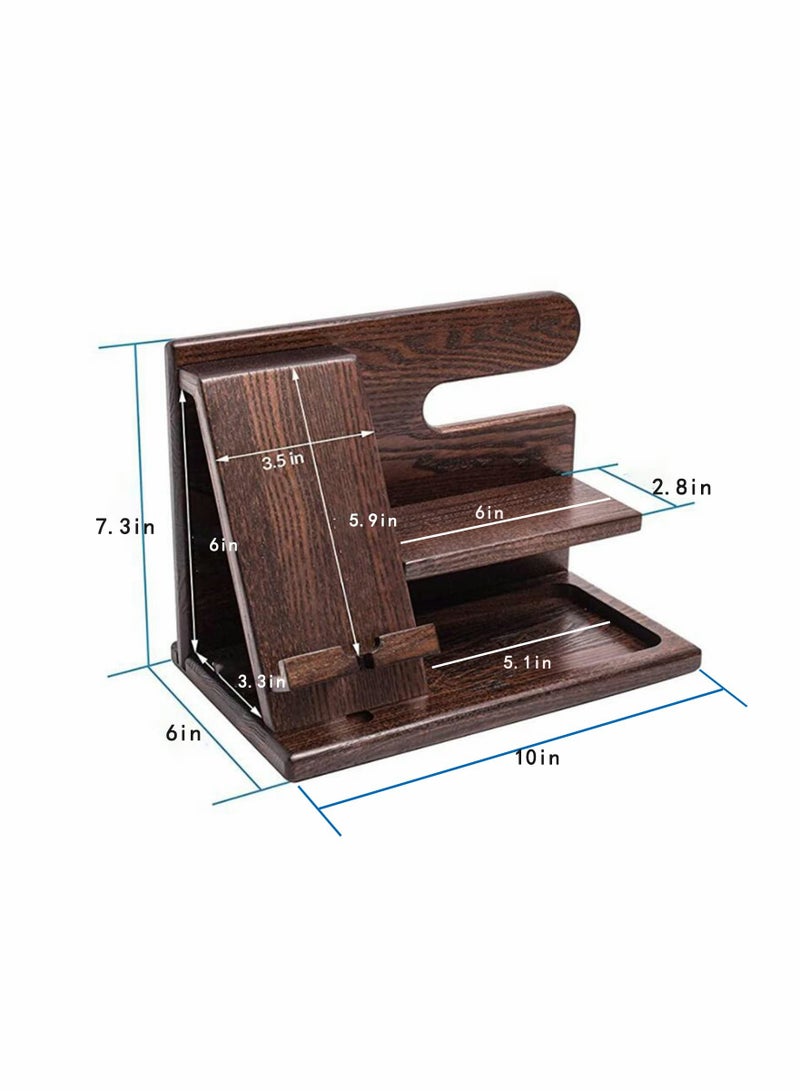 Wooden Phone Docking Station Nightstand Organizer Keychain Wallet Holder Watch Glasses Coin Storage Box Men Husband Boyfriend Dad Son Boss Birthday Gift - Image 5