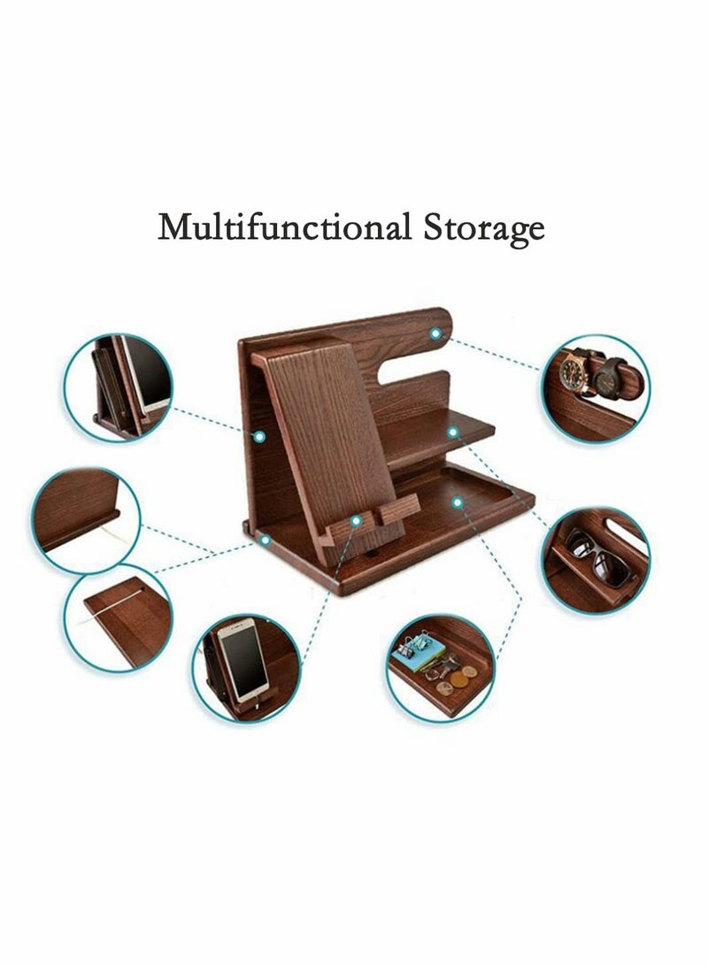 Wooden Phone Docking Station Nightstand Organizer Keychain Wallet Holder Watch Glasses Coin Storage Box Men Husband Boyfriend Dad Son Boss Birthday Gift - Image 3
