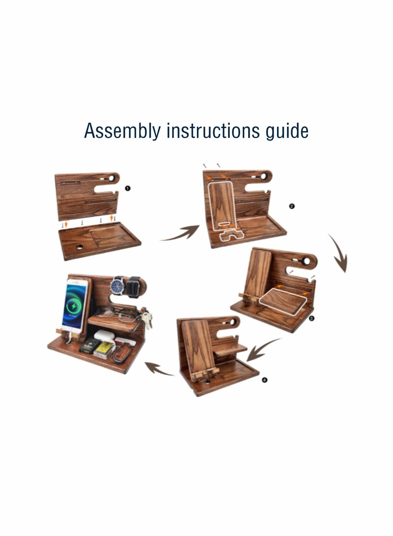 Wooden Phone Docking Station Nightstand Organizer Keychain Wallet Holder Watch Glasses Coin Storage Box Men Husband Boyfriend Dad Son Boss Birthday Gift - Image 4