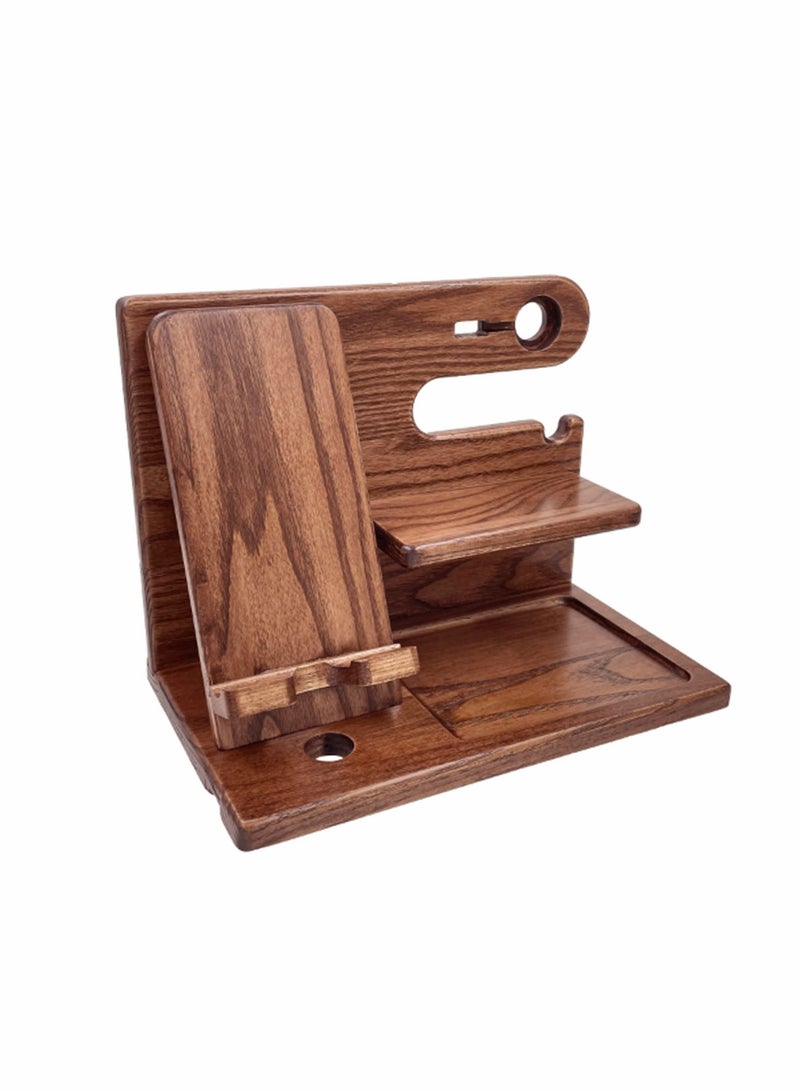 Wooden Phone Docking Station Nightstand Organizer Keychain Wallet Holder Watch Glasses Coin Storage Box Men Husband Boyfriend Dad Son Boss Birthday Gift - Image 1