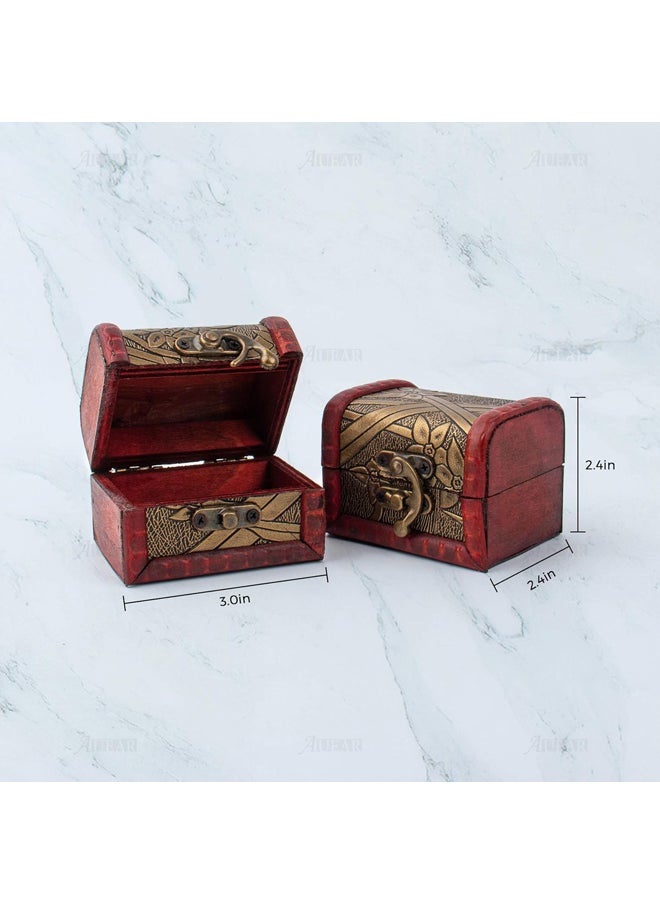 ماركة غير محددة - صندوق مجوهرات عتيق، 3 صناديق بقفل معدني، صندوق كنز صغير لتخزين المجوهرات الخاتم، خشب، متعدد الألوان - Image 1