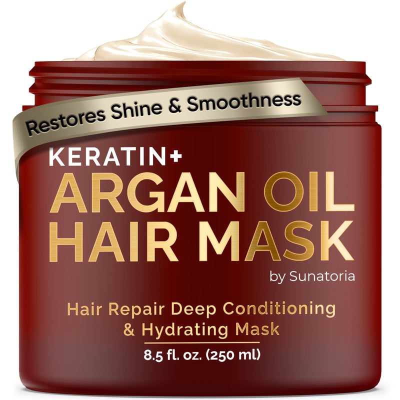 SUNATORIA Hair Mask with Keratin & Argan Oil - Conditioner for Dry, Damaged, Frizzy Hair & Split Ends - Hair Treatment Serum for Hair Repair & Hydrating - 8.5 Fl Oz - Image 1