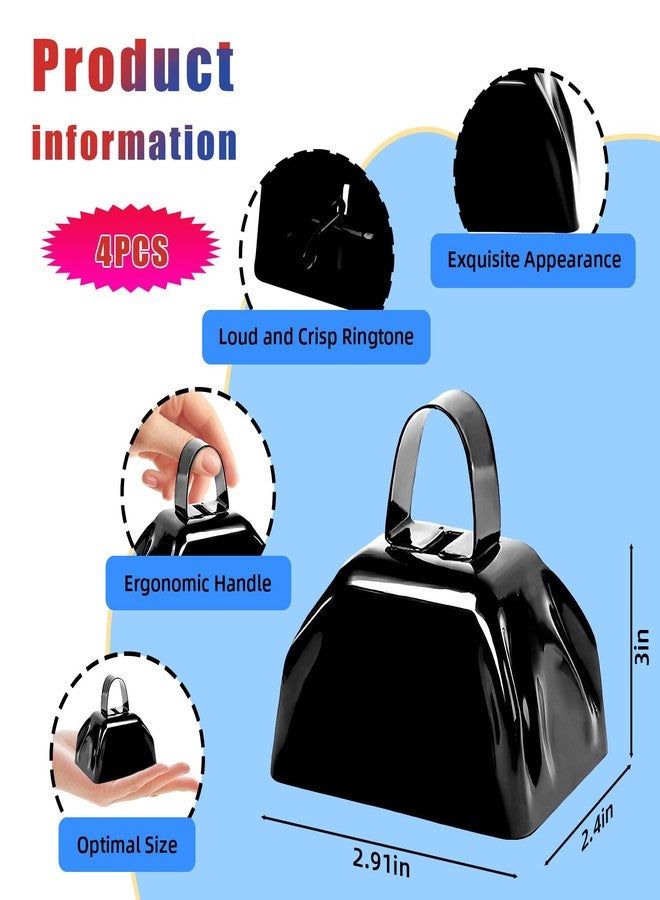 Qidoe Cow Bells Noise Makers for Sporting Events, 4PCS Metal Cowbells with Handle - Small Loud Bell Bulk Hand Percussion Noisemakers for Football Games Graduation Sporting Events Weddings - Image 4