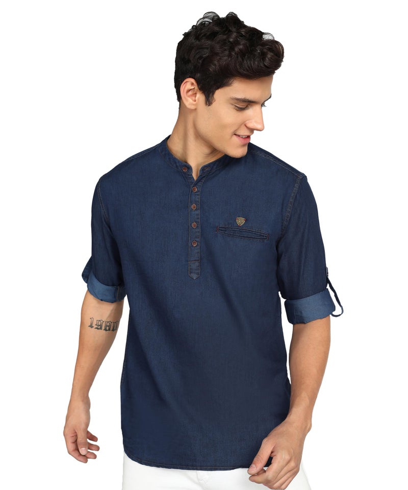 Kuons Avenue Men's Tailored Fit Short Denim Kurta (KACLFS1232Y-XL_Midnight Blue_X-Large) - Image 1