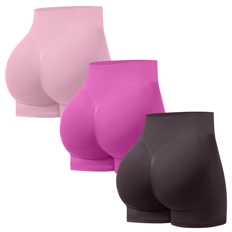 OVESPORT 3 Pack Seamless Women Workout Shorts Scrunch Butt Lifting Gym Booty Biker Shorts - Image 1