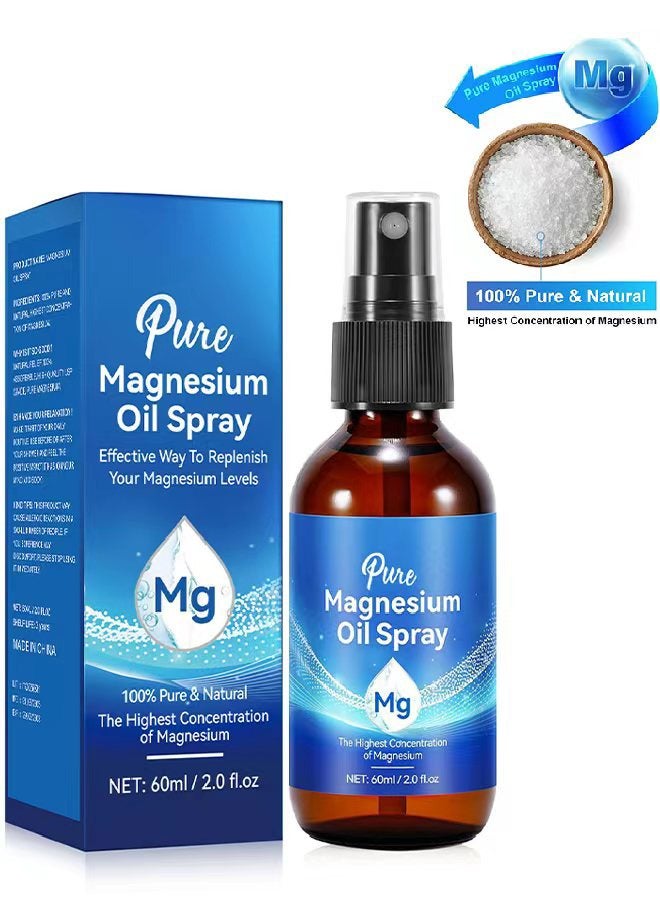 بيور بخاخ زيت المغنيسيوم النقي بخاخ زيت الجسم الطبيعي لراحة النوم والاسترخاء بشكل أفضل تخفيف توتر العضلات بخاخ زيت المغنيسيوم العضوي للقدمين بخاخ المغنيسيوم -60 مل - Image 1