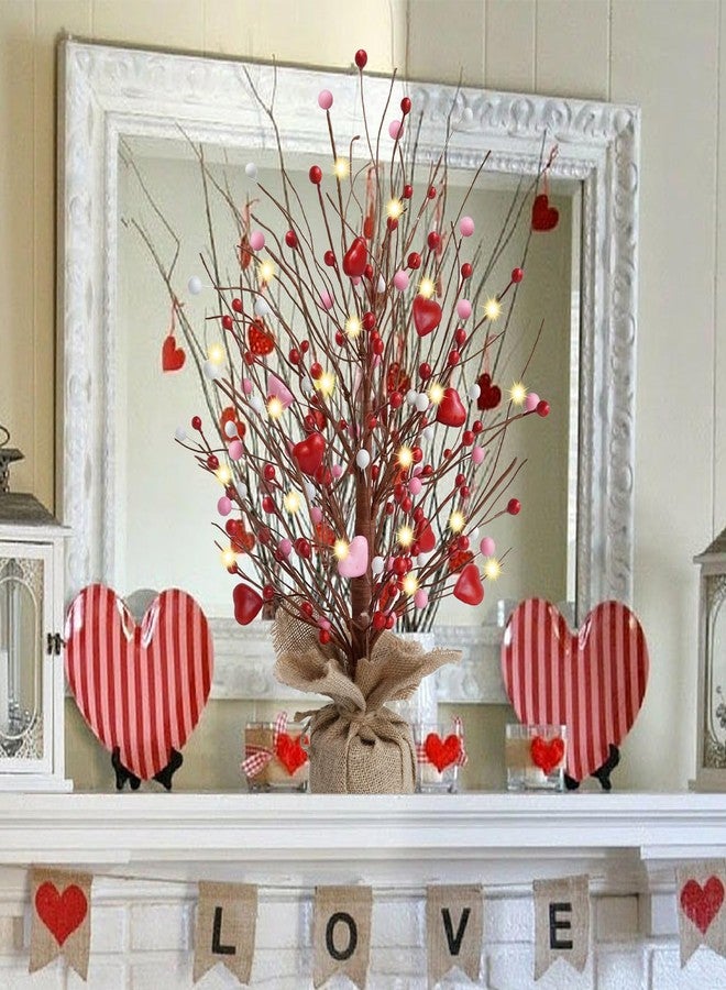 CRCZK Valentine's Day Table Tree Artificial Tree and Flowers for Centerpieces Featured Burlap Base Farmhouse Valentine's Day Tabletop Decorations - Image 5