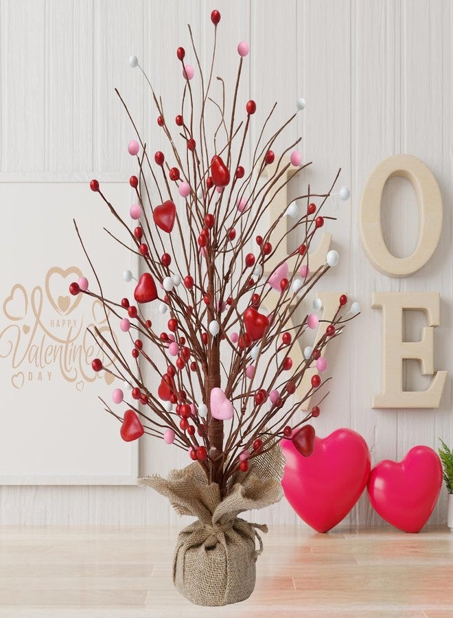 CRCZK Valentine's Day Table Tree Artificial Tree and Flowers for Centerpieces Featured Burlap Base Farmhouse Valentine's Day Tabletop Decorations - Image 3