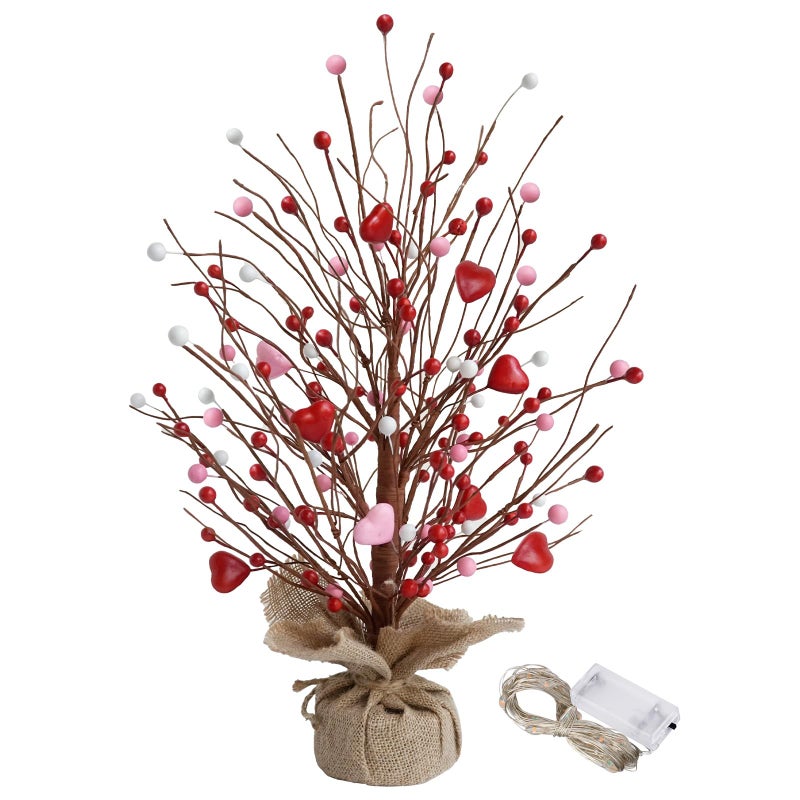 CRCZK Valentine's Day Table Tree Artificial Tree and Flowers for Centerpieces Featured Burlap Base Farmhouse Valentine's Day Tabletop Decorations - Image 1
