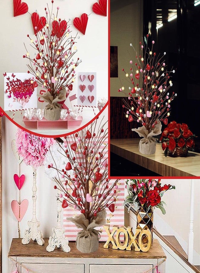 CRCZK Valentine's Day Table Tree Artificial Tree and Flowers for Centerpieces Featured Burlap Base Farmhouse Valentine's Day Tabletop Decorations - Image 4