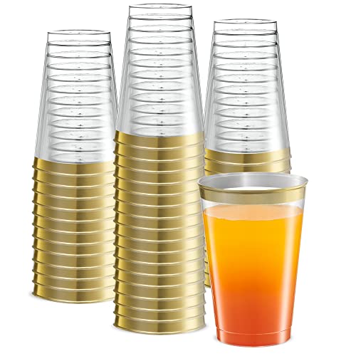 PLASTICPRO Disposable 12 oz Crystal Clear Plastic Tumblers With Gold Rim for Party's & Weddings pack of 50 - Image 1