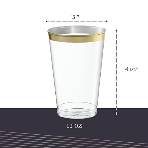 PLASTICPRO Disposable 12 oz Crystal Clear Plastic Tumblers With Gold Rim for Party's & Weddings pack of 50 - Image 3