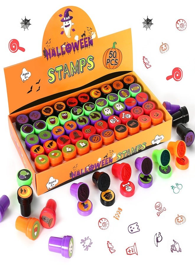 Childom Halloween Stamps for Kids, 50 Pcs Halloween Decorations Stamps Goodie Bag Fillers, Halloween Toys Bulk for Treat Bags Party Favors for Kids, Halloween Party Favors for Goody Bag, Children, Candy Bag - Image 1