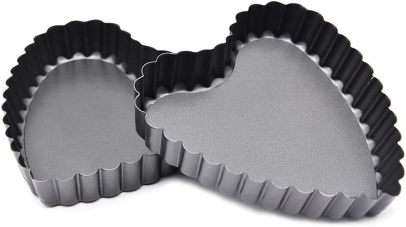 Hoshen 2 Pieces 45 Inch Movable Bottom Baking Pan Pizza Pan NonStick Coating Movable Pan Mold Chrysanthemum Pie Pan Tart Pan Pizza Pan HeartShaped Black - Image 1