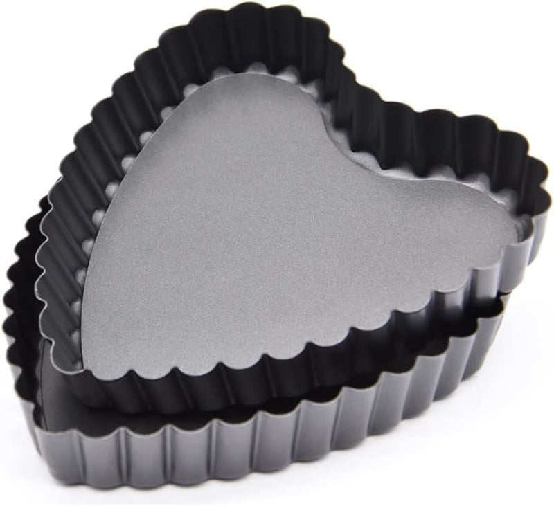 Hoshen 2 Pieces 45 Inch Movable Bottom Baking Pan Pizza Pan NonStick Coating Movable Pan Mold Chrysanthemum Pie Pan Tart Pan Pizza Pan HeartShaped Black - Image 2