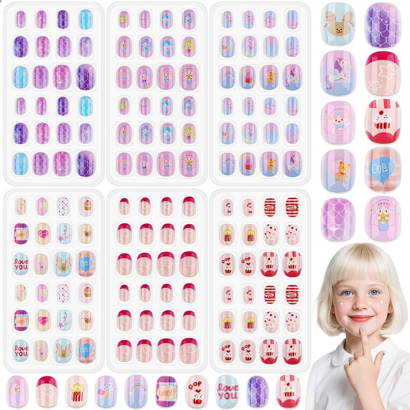 Thrilez 144 Pcs Press on Nails for Girls, Stick On Nails for Kids Short Acrylic Fake Nails Cute Nails Art Stuff for Little Girl 8-10 - Image 1