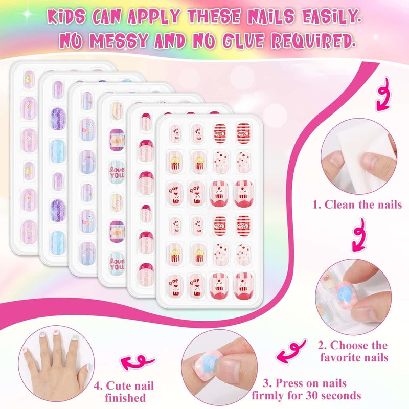 Thrilez 144 Pcs Press on Nails for Girls, Stick On Nails for Kids Short Acrylic Fake Nails Cute Nails Art Stuff for Little Girl 8-10 - Image 5