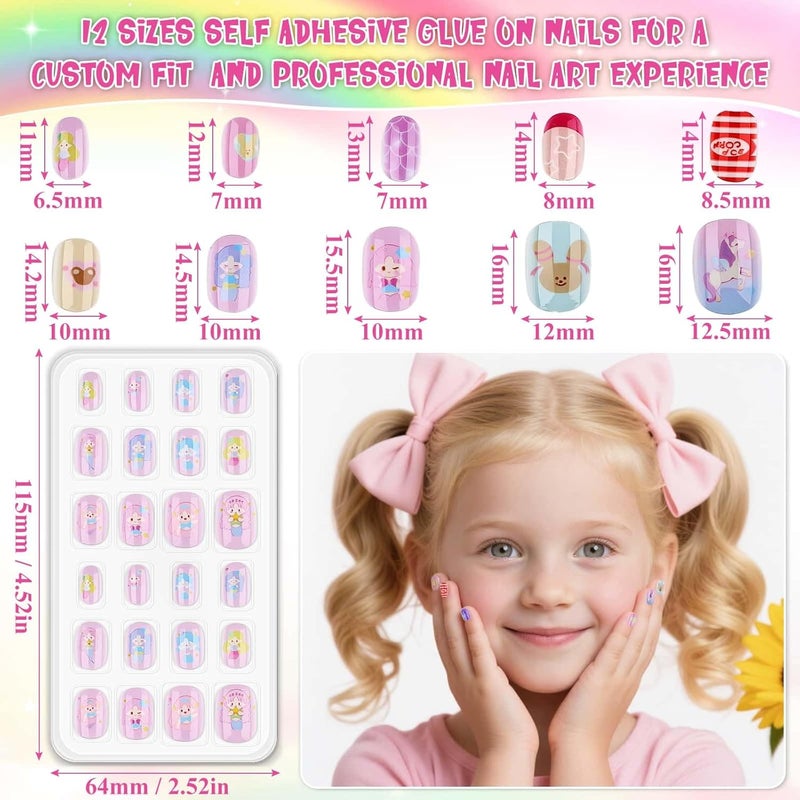 Thrilez 144 Pcs Press on Nails for Girls, Stick On Nails for Kids Short Acrylic Fake Nails Cute Nails Art Stuff for Little Girl 8-10 - Image 4