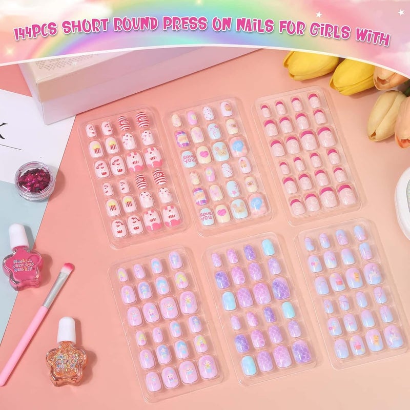 Thrilez 144 Pcs Press on Nails for Girls, Stick On Nails for Kids Short Acrylic Fake Nails Cute Nails Art Stuff for Little Girl 8-10 - Image 3