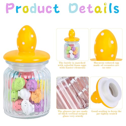 Shitailu Easter Decorations Glass Jars with Ceramic Egg Lids, 4 Pack Airtight Candy Containers for Chocolate Sweets, Mini Eggs Storage, Spring Table Centerpiece Gift（include Eggs） - Image 3