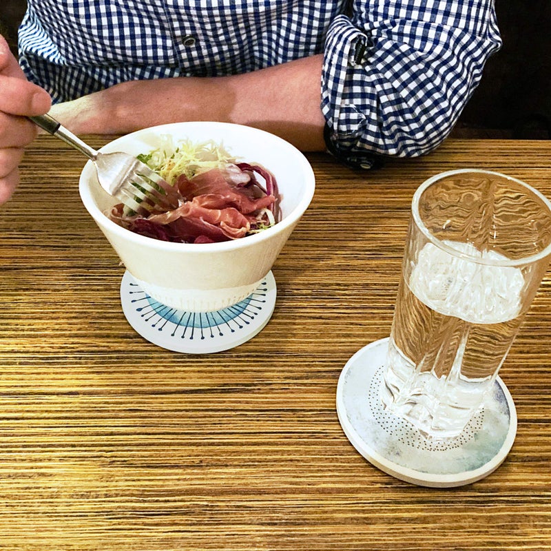 AD Set of 6 Coasters for Drinks Absorbing Round Ceramic Stone Coaster with Cork Base Tabletop Protection Mat for Mugs and Cups Office Kitchen (Blue Watercolor with Holder) - Image 4