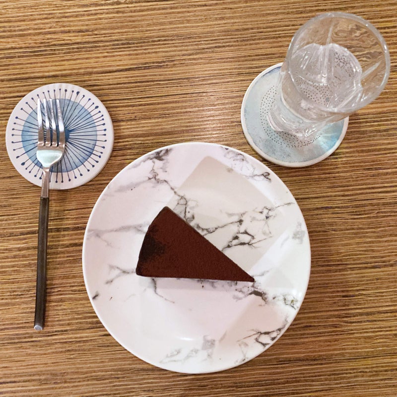 AD Set of 6 Coasters for Drinks Absorbing Round Ceramic Stone Coaster with Cork Base Tabletop Protection Mat for Mugs and Cups Office Kitchen (Blue Watercolor with Holder) - Image 3