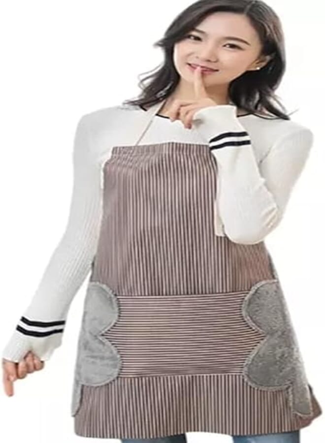 Kitchen Apron for Women Men, Adjustable Kitchen Apron with Two Sides Wipe Hands, Waterproof Stitched Coral Velvet Towels, Cooking Aprons Unisex Multicolor