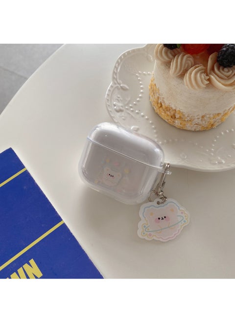 Cartoon Airpods3 Protective Case Cute Simple Suitable For Apple 1/2 Generation Earphone Case TPU Transparent Soft Case-Color:Hula Hoop Bear + Same Pendant-Model:Generation 3