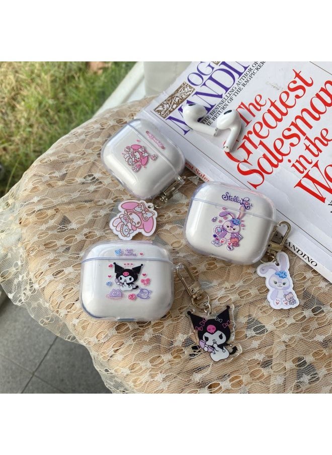 Generic - Cartoon Airpods3 Protective Case Cute Simple Suitable For Apple 1/2 Generation Earphone Case TPU Transparent Soft Case-Color:Hula Hoop Bear + Same Pendant-Model:Generation 3 - Image 1