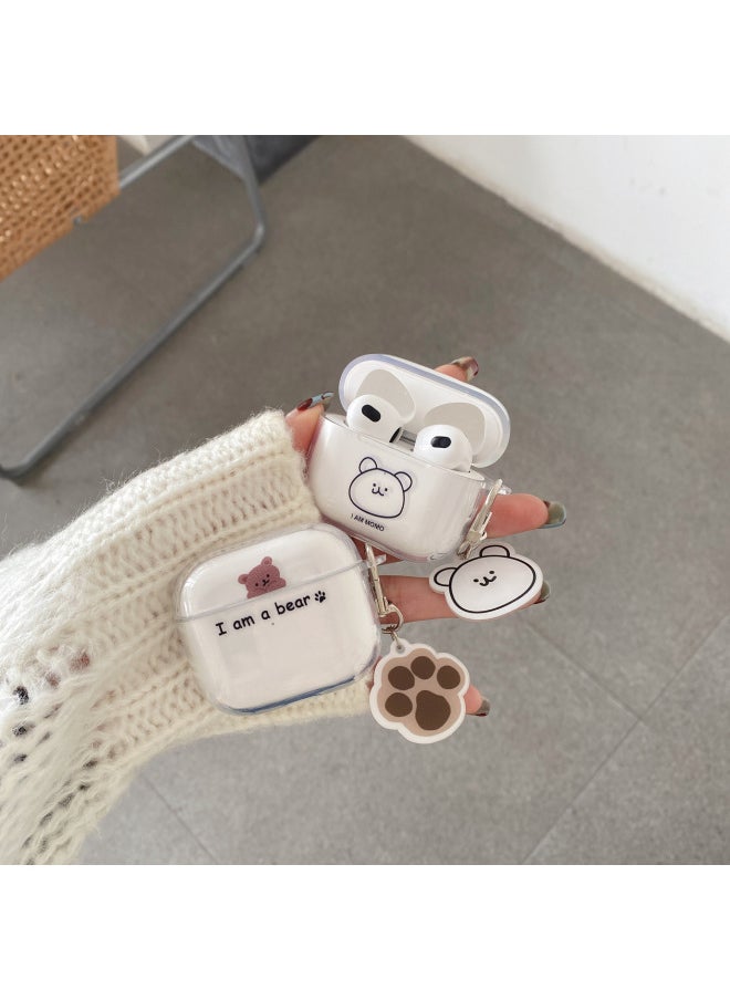 Generic - Cartoon Airpods3 Protective Case Cute Simple Suitable For Apple 1/2 Generation Earphone Case TPU Transparent Soft Case-Color:Hula Hoop Bear + Same Pendant-Model:Generation 3 - Image 1