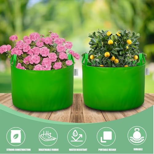 Oriley Grow Bag Heavy Duty HDPE Plants Flower Growing Bags Floor Standing Mount Type for Home Garden Balcony Terrace Kitchen Nursery (Green, Round with Handle, 250 GSM 15 x 15 inch Pack of 2) - Image 4