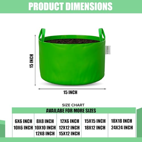 Oriley Grow Bag Heavy Duty HDPE Plants Flower Growing Bags Floor Standing Mount Type for Home Garden Balcony Terrace Kitchen Nursery (Green, Round with Handle, 250 GSM 15 x 15 inch Pack of 2) - Image 2