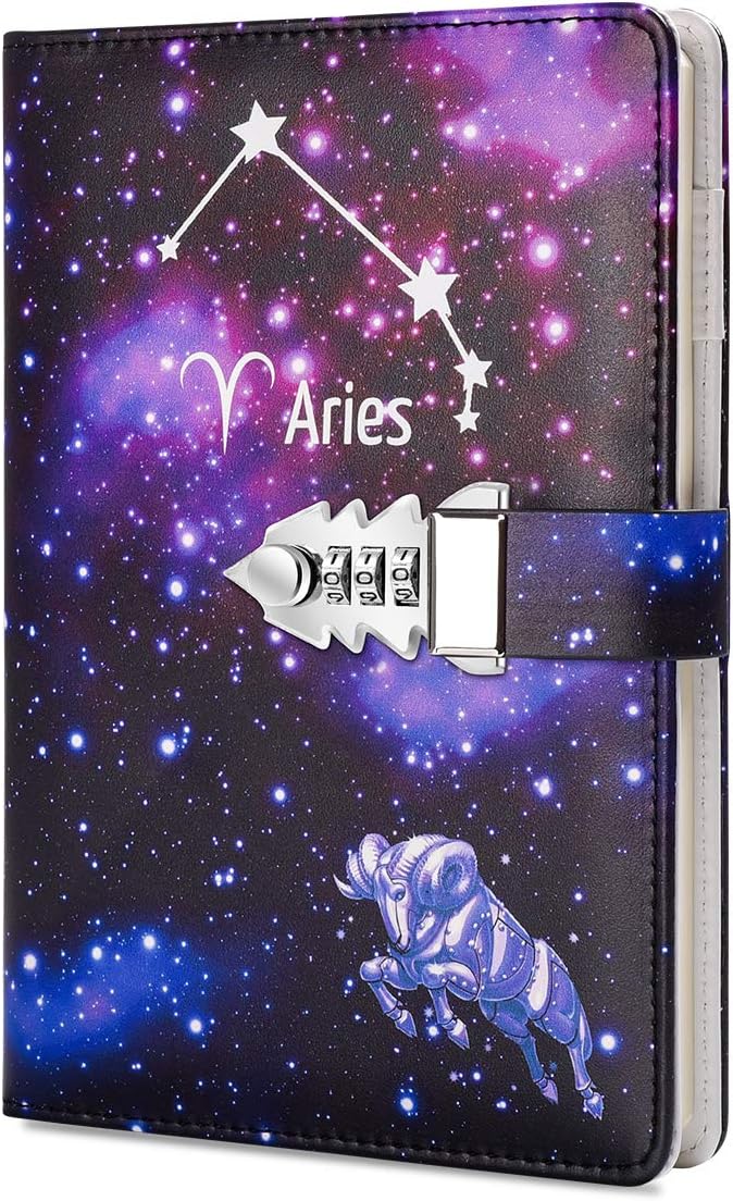ARRLSDB A5 Creative Password Lock Journal PU Leather Combination Lock Diary Locking Diary Notepad (Aries) - Image 1