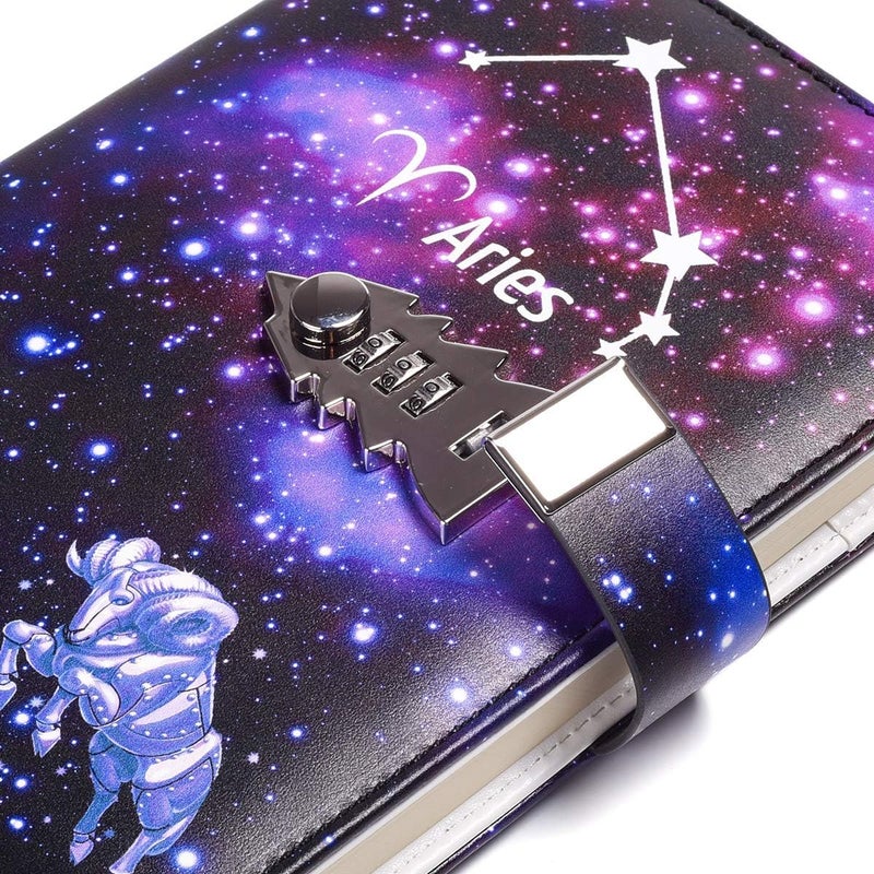 ARRLSDB A5 Creative Password Lock Journal PU Leather Combination Lock Diary Locking Diary Notepad (Aries) - Image 3