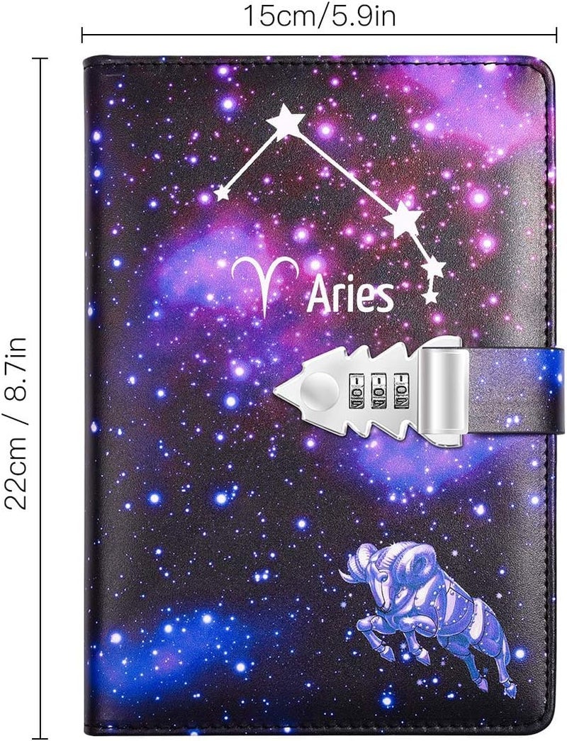 ARRLSDB A5 Creative Password Lock Journal PU Leather Combination Lock Diary Locking Diary Notepad (Aries) - Image 2