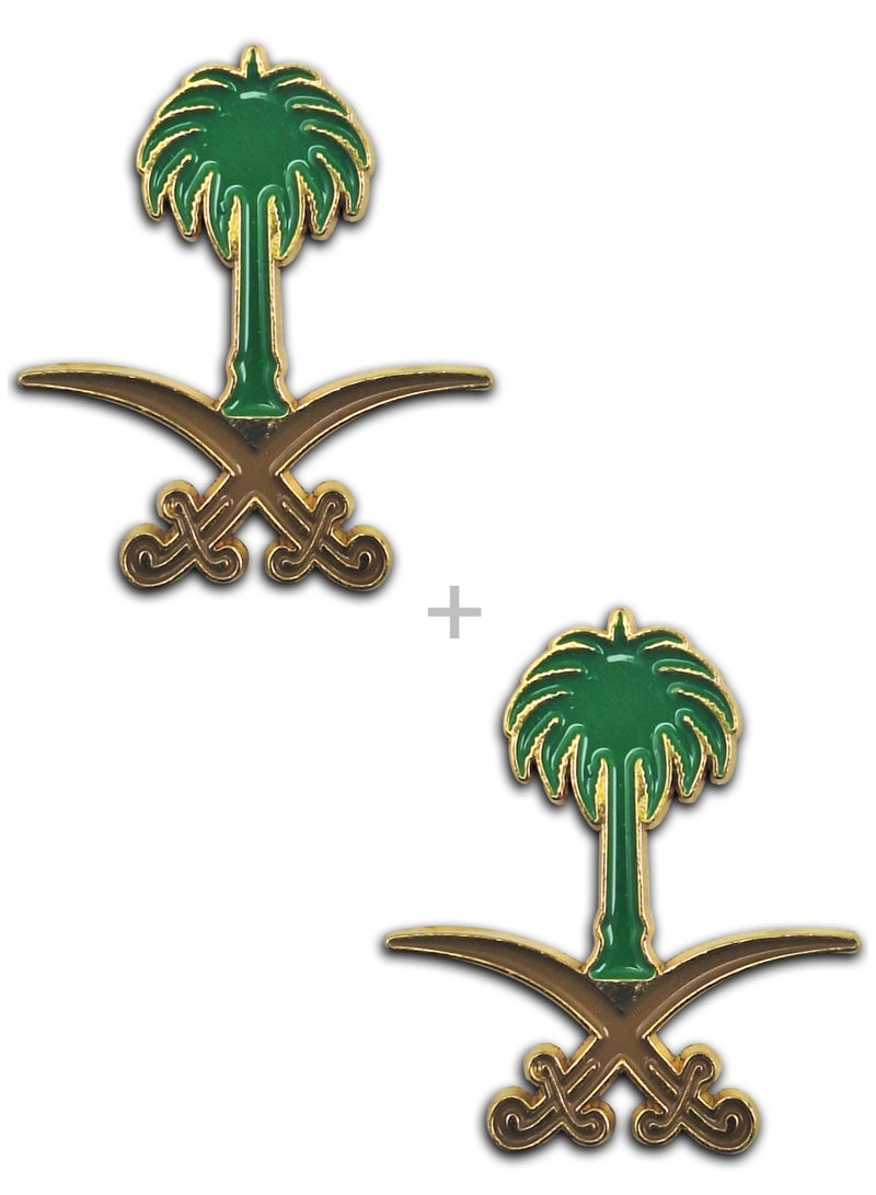 2 Pieces Saudi Arabia Palm Tree and Two Gold Swords   Metal Sticker for Mobile or Any Smooth Surface - Green/Gold - Image 1