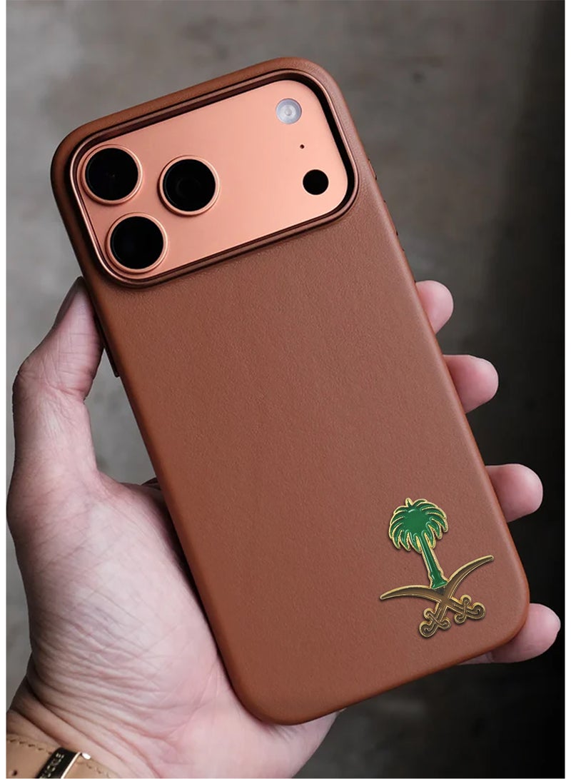 2 Pieces Saudi Arabia Palm Tree and Two Gold Swords   Metal Sticker for Mobile or Any Smooth Surface - Green/Gold - Image 2