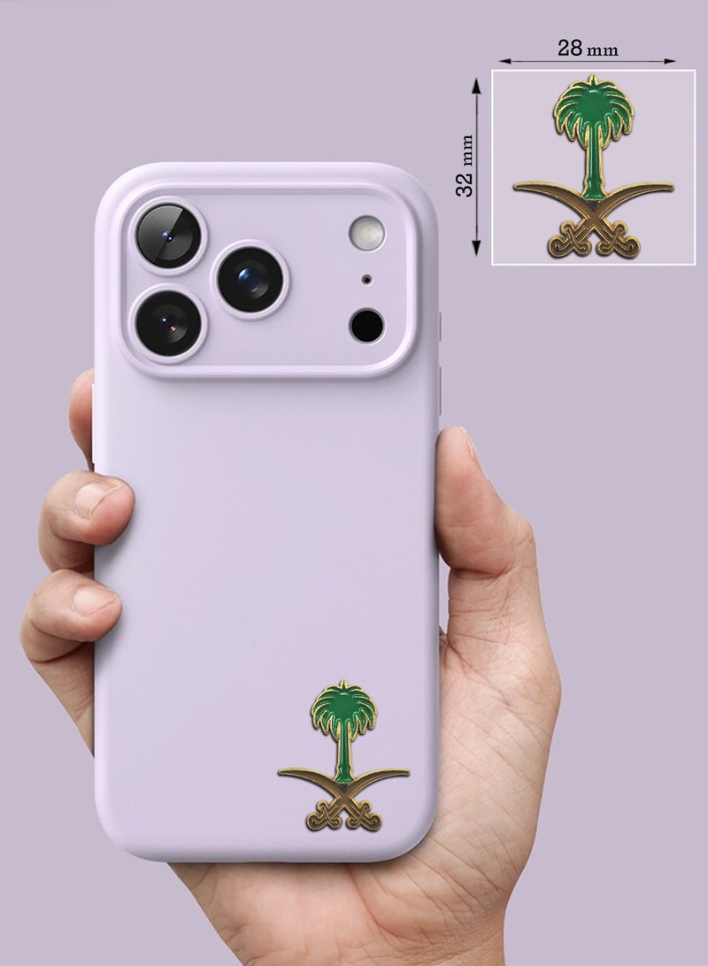 2 Pieces Saudi Arabia Palm Tree and Two Gold Swords   Metal Sticker for Mobile or Any Smooth Surface - Green/Gold - Image 4