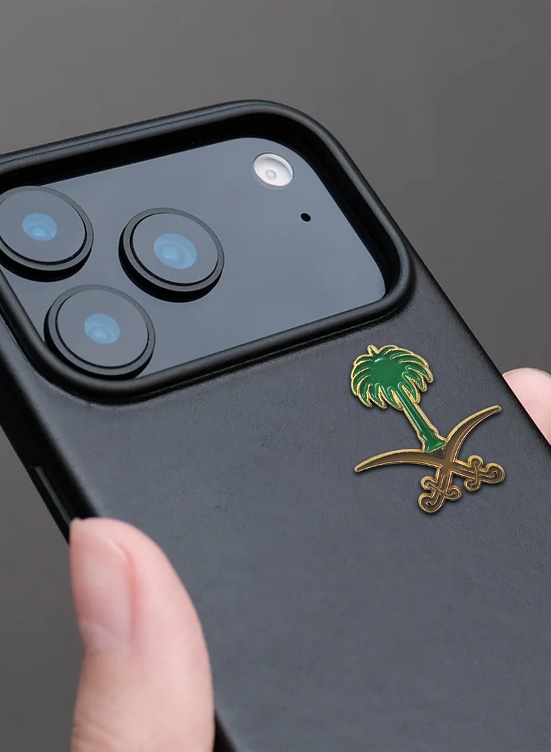 2 Pieces Saudi Arabia Palm Tree and Two Gold Swords   Metal Sticker for Mobile or Any Smooth Surface - Green/Gold - Image 3