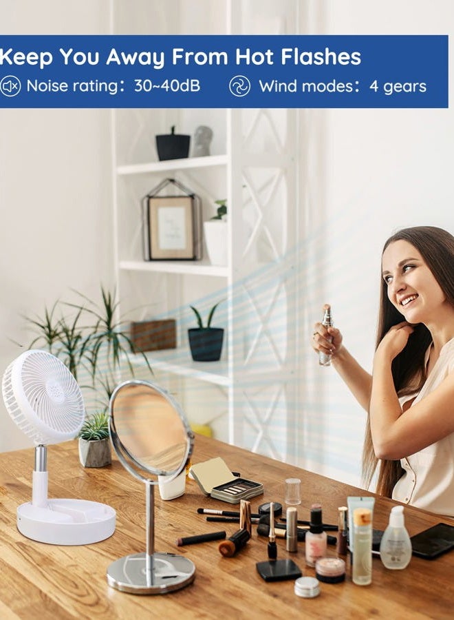 Primevolve Battery Operated Fan,Portable Rechargeable USB Floor Table Desk Fan with Adjustable Height, 4 Speed Settings Pedestal Fan for Bedroom Camping Travel,White 7.7" - Image 4