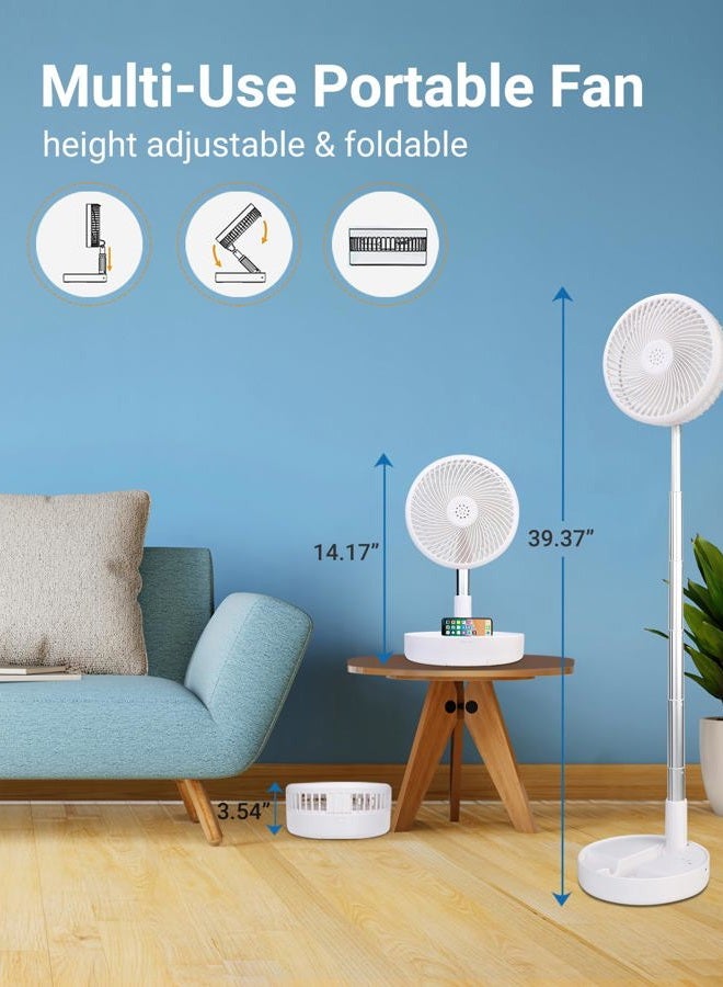 Primevolve Battery Operated Fan,Portable Rechargeable USB Floor Table Desk Fan with Adjustable Height, 4 Speed Settings Pedestal Fan for Bedroom Camping Travel,White 7.7" - Image 3