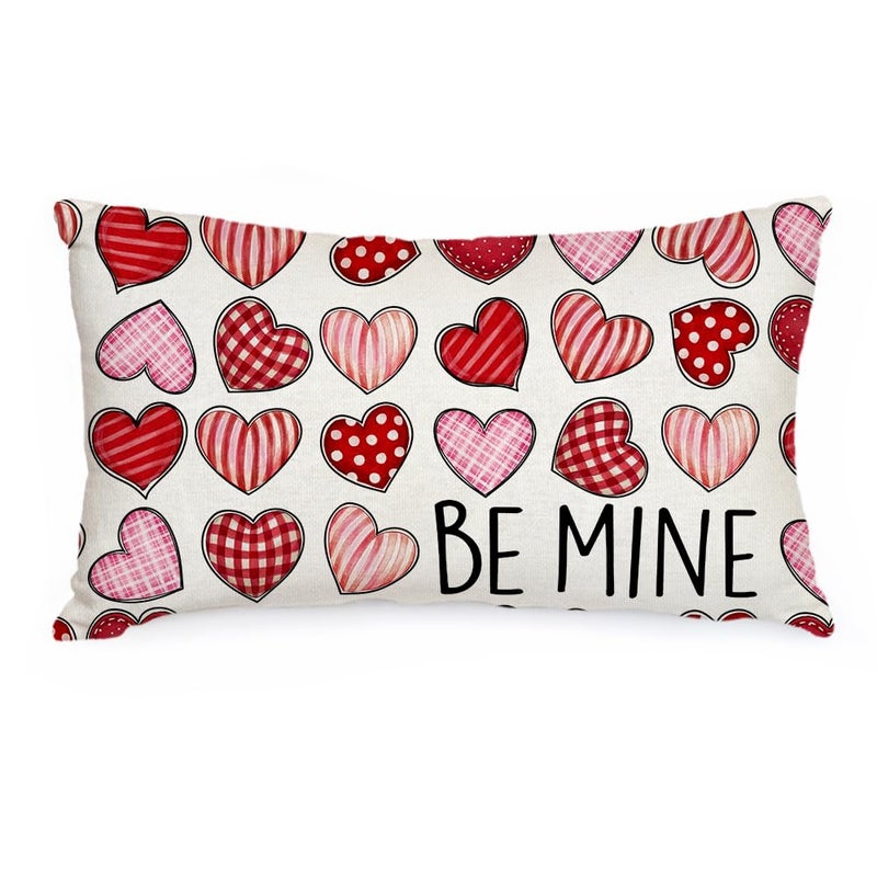 AACORS Valentines Day Pillow Cover 12X20 Inch Colorful Heart Be Mine Decoration Holiday Home Decorative Cushion Case for Sofa Couch Decor AA325-12 - Image 1