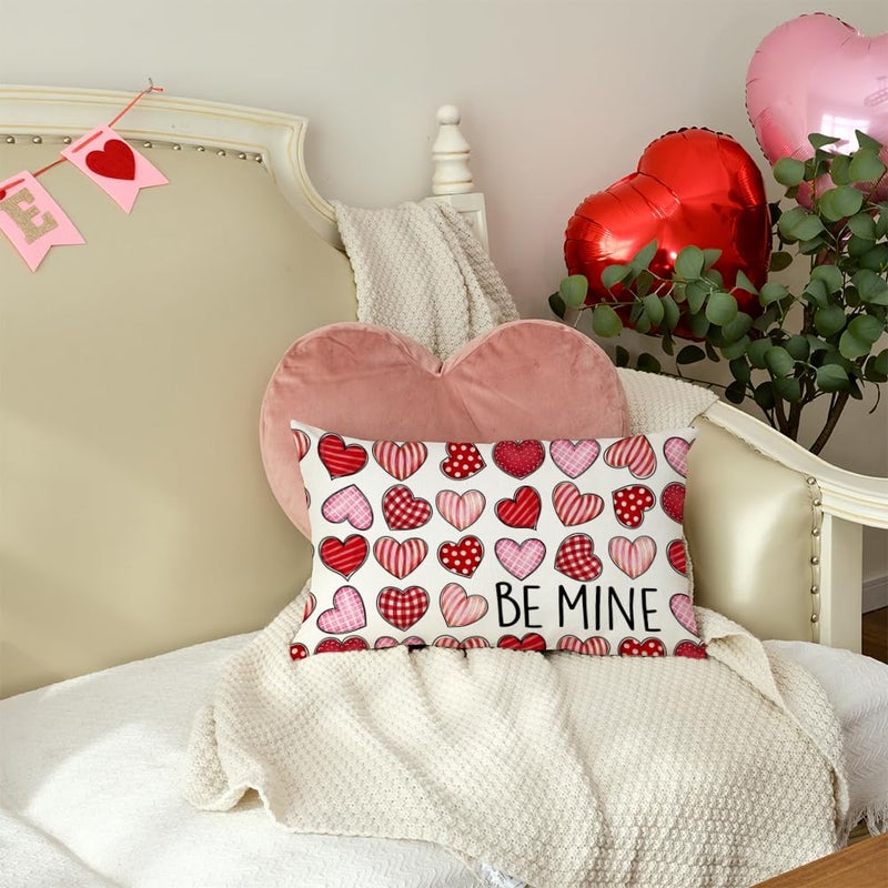 AACORS Valentines Day Pillow Cover 12X20 Inch Colorful Heart Be Mine Decoration Holiday Home Decorative Cushion Case for Sofa Couch Decor AA325-12 - Image 3