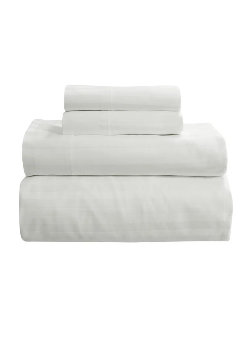 Bliss Casa Bliss Casa 3 Pieces 1cm Stripe Bed Sheets King (180x200+30 cm) - Soft Satin Sheet Set with Pillowcases - Deep Pocket, Hotel Collection, Luxury Bedding Set include 1 fitted Sheet, 2 Pillowcases -White